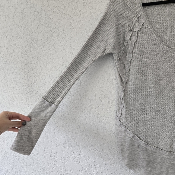 We the Free People XS Gray waffle knit drippy thermal top - Picture 2 of 5
